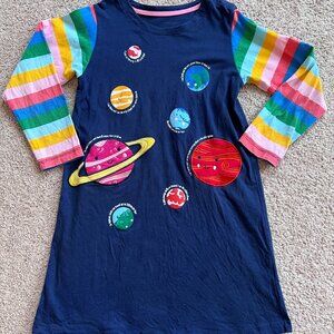 Solar System Appliqué Long Sleeve Jersey Dress (Size 6-7Y)